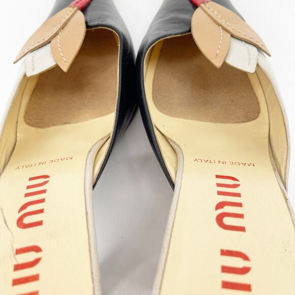 Miu Miu Vintage Retro Gray Black Tan Flower Detail Square Toe Mule Heel IT 36.5 - Picture 10 of 12